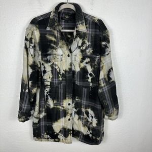 All Saints Lily Check Shacket Shirt Dress Flannel Size 8 Tie Dye Black